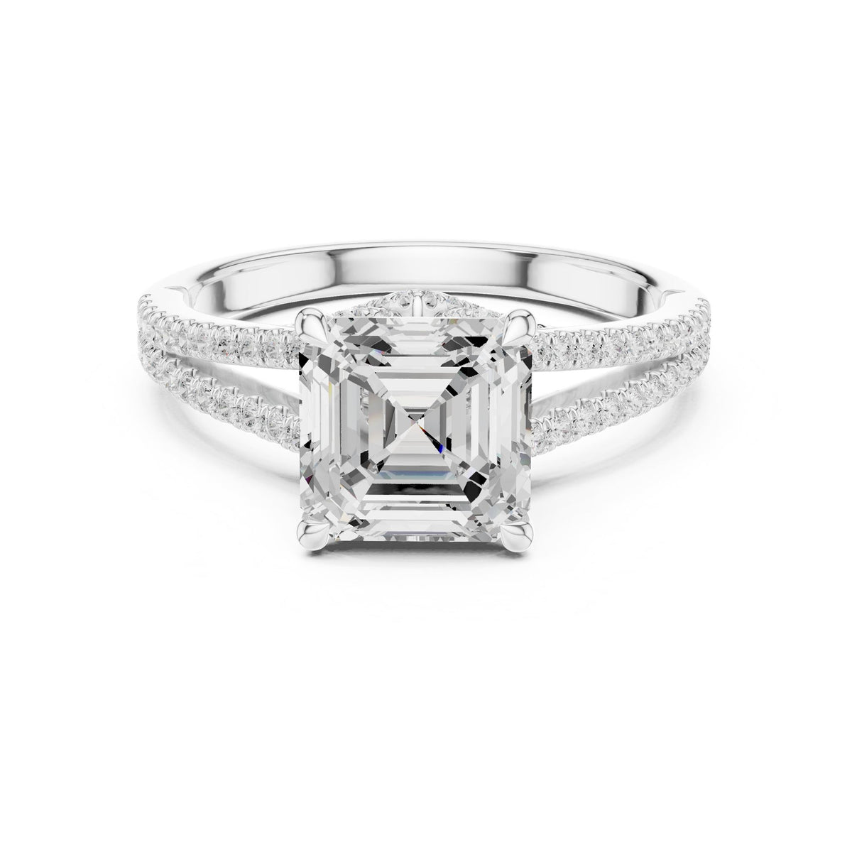 Asscher Accented Lab Grown Diamond Engagement Ring