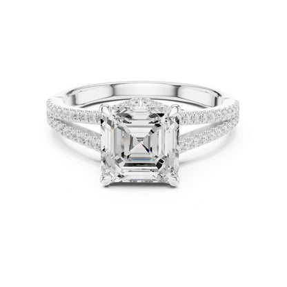 Asscher Accented Lab Grown Diamond Engagement Ring