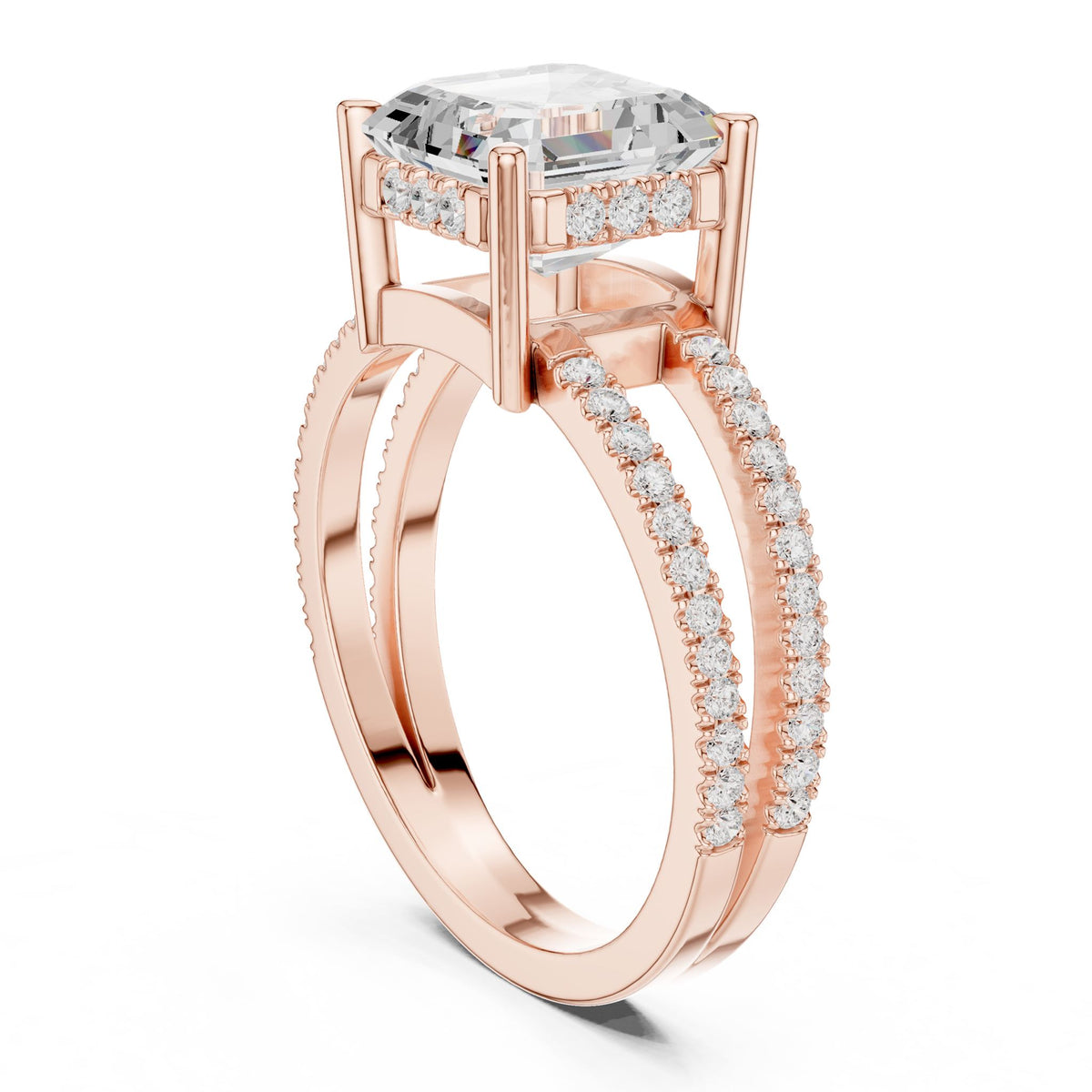 Asscher Accented Lab Grown Diamond Engagement Ring