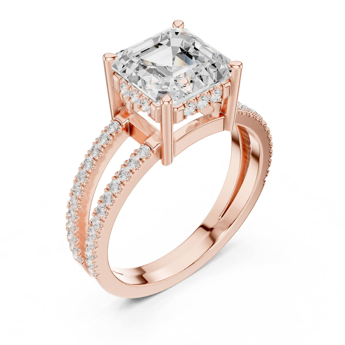 Asscher Accented Lab Grown Diamond Engagement Ring