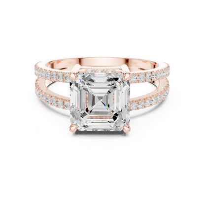 Asscher Accented Lab Grown Diamond Engagement Ring