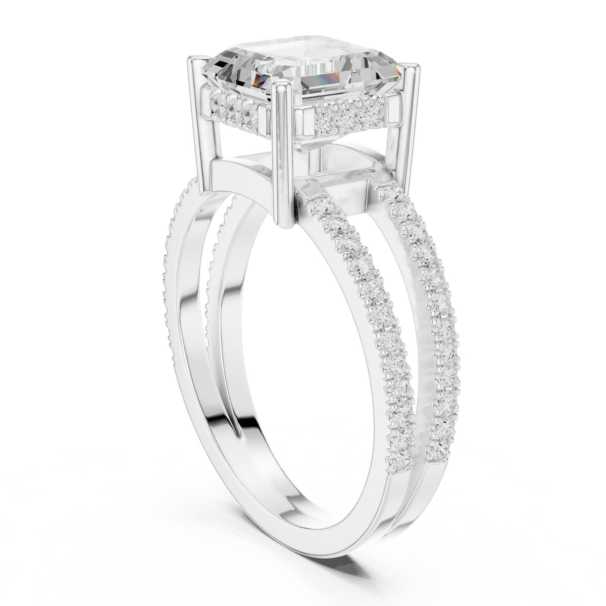 Asscher Accented Lab Grown Diamond Engagement Ring
