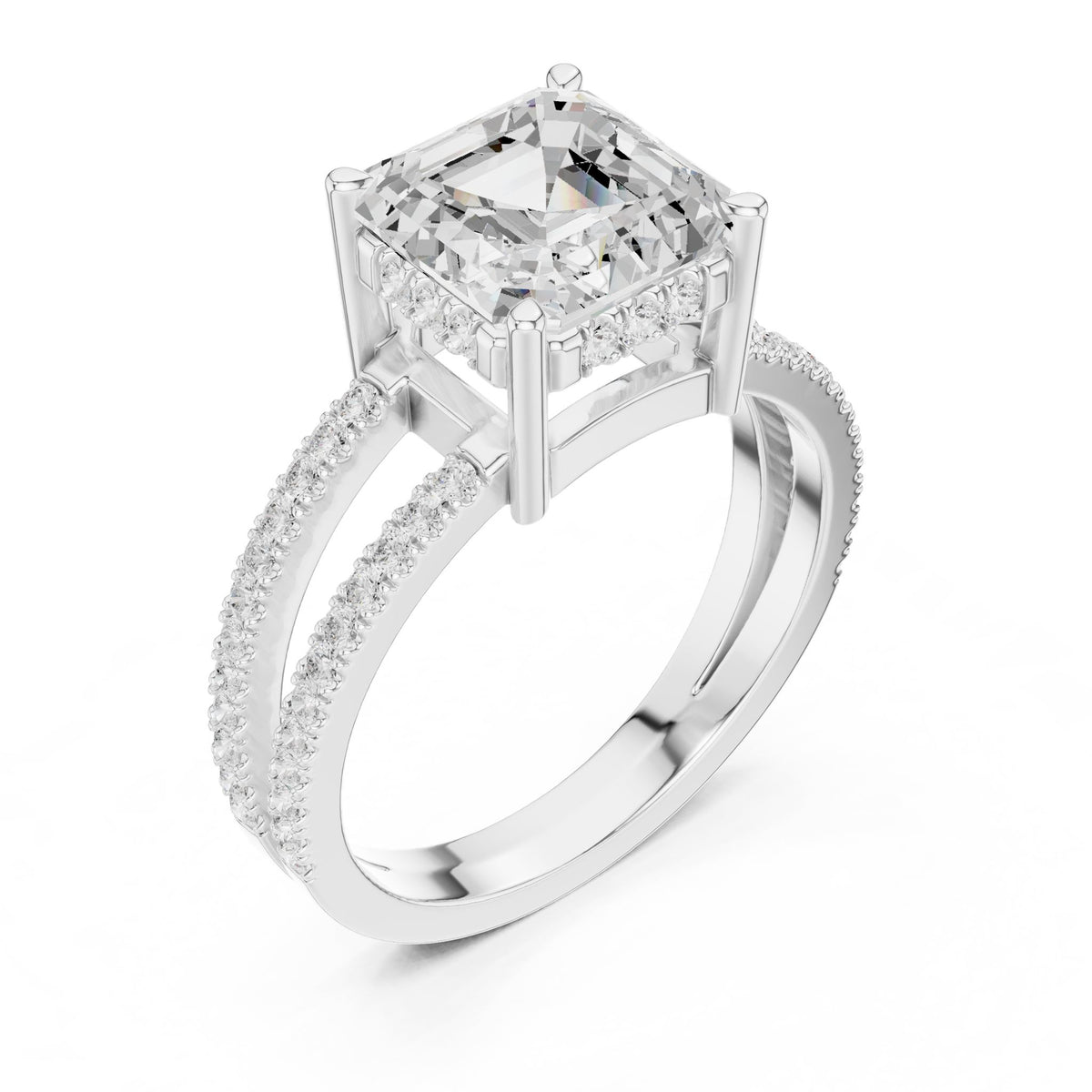 Asscher Accented Lab Grown Diamond Engagement Ring