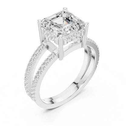 Asscher Accented Lab Grown Diamond Engagement Ring