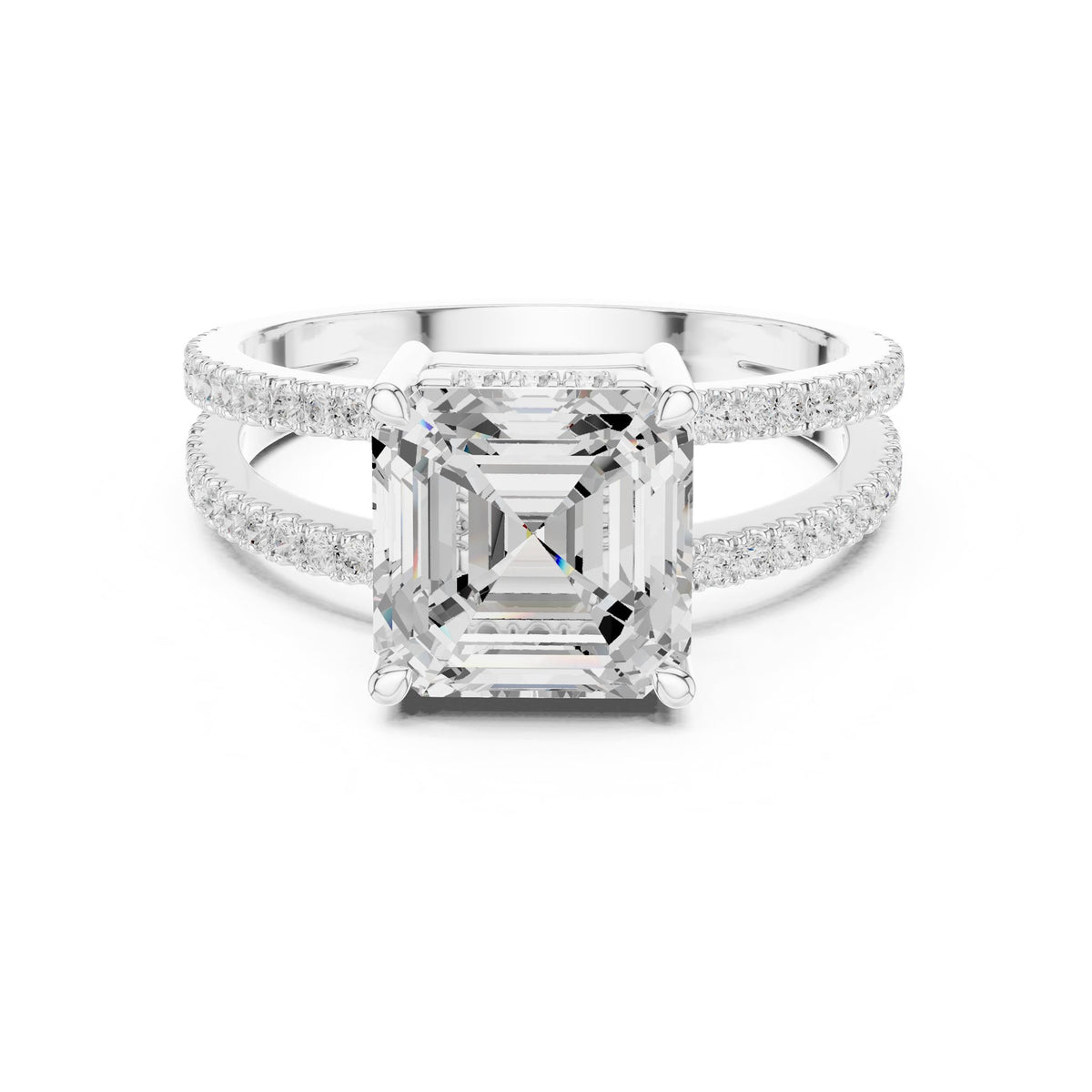 Asscher Accented Lab Grown Diamond Engagement Ring