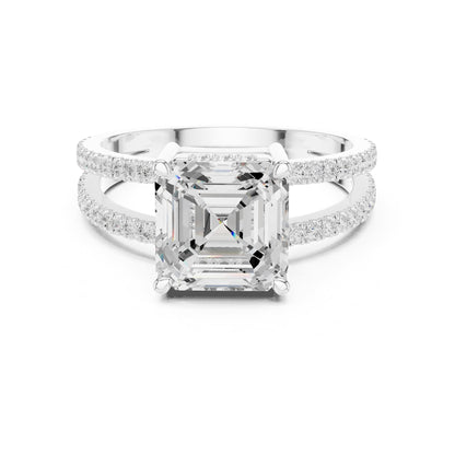 Asscher Accented Lab Grown Diamond Engagement Ring