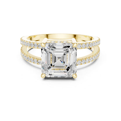 Asscher Accented Lab Grown Diamond Engagement Ring