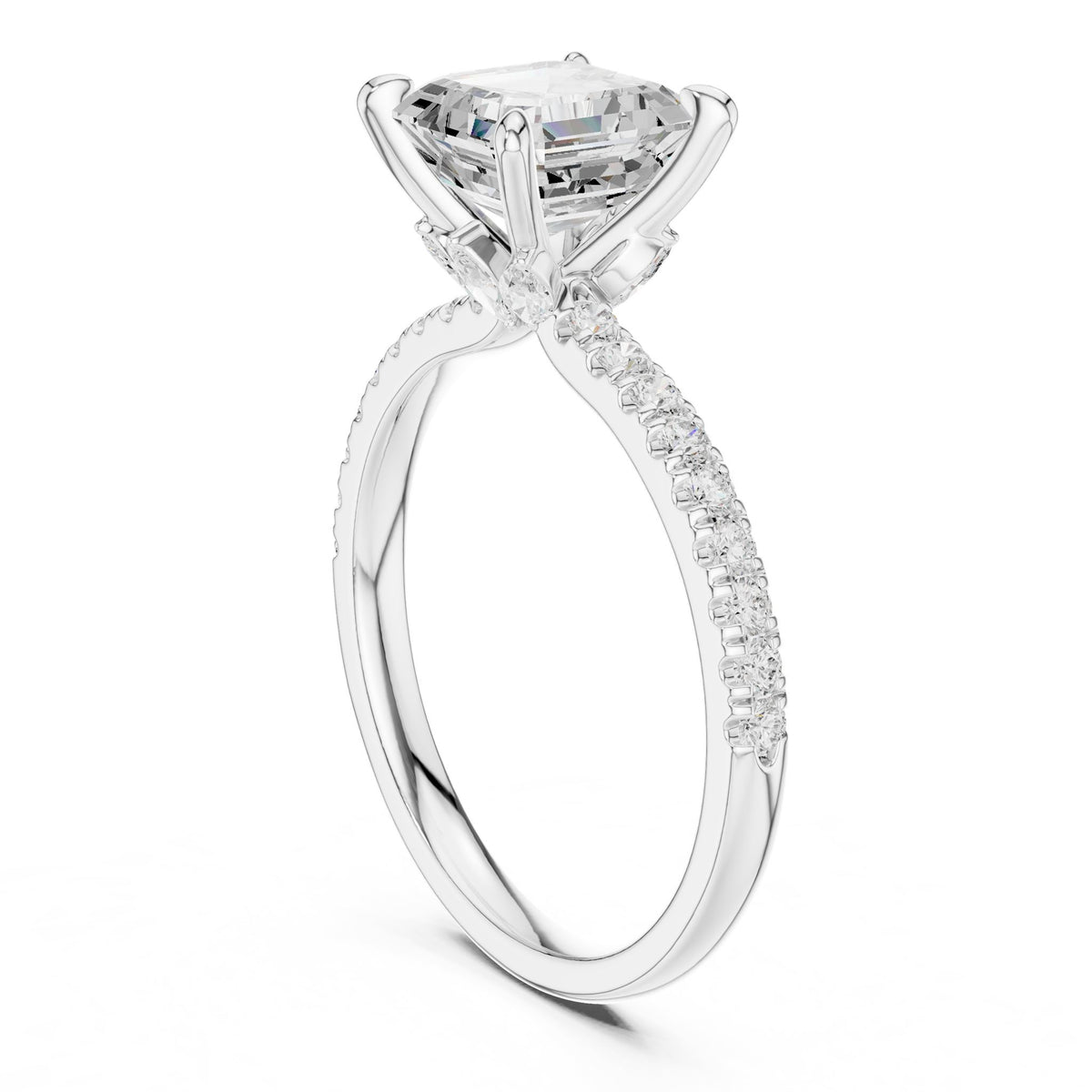 Asscher Accented Lab Grown Diamond Engagement Ring