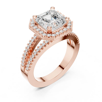Asscher Halo Lab Grown Diamond Engagement Ring