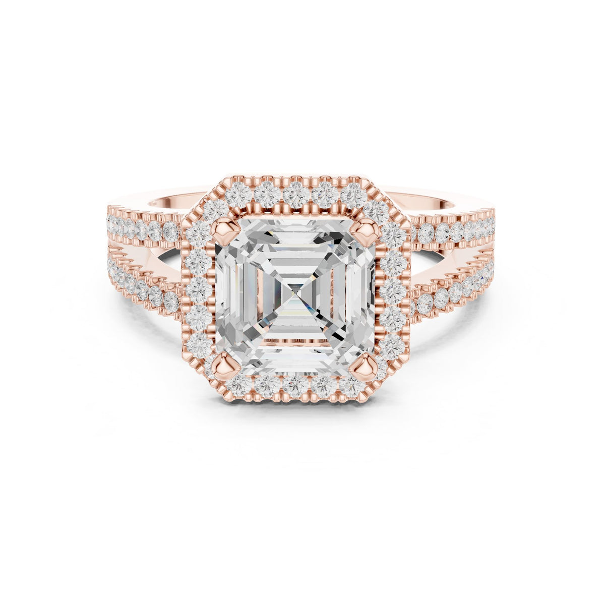 Asscher Halo Lab Grown Diamond Engagement Ring