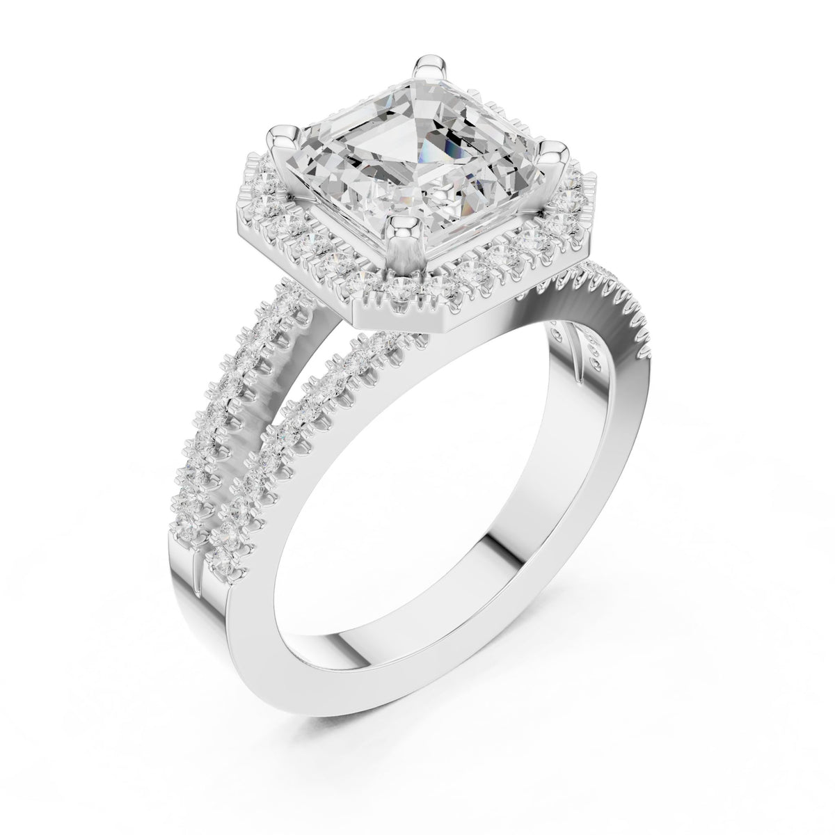 Asscher Halo Lab Grown Diamond Engagement Ring