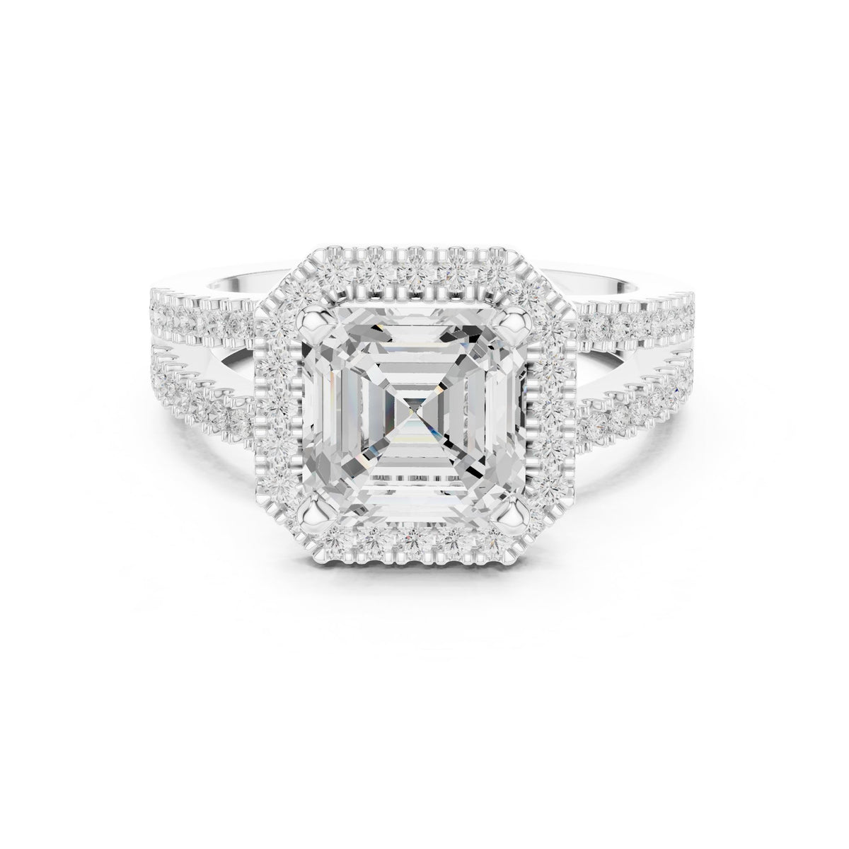 Asscher Halo Lab Grown Diamond Engagement Ring
