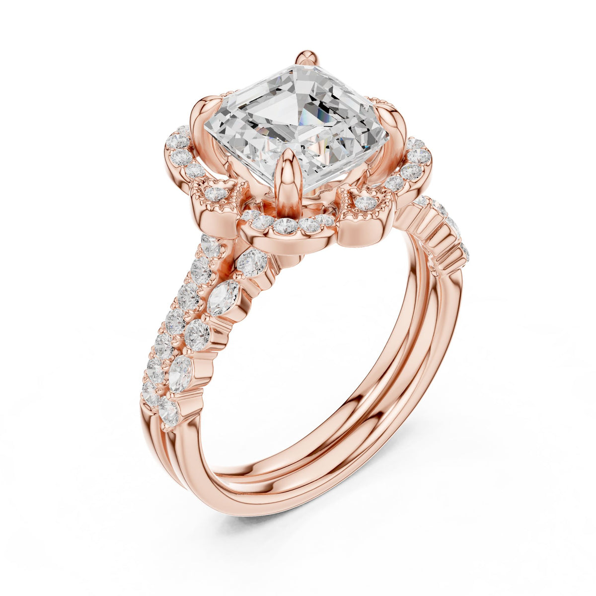 Asscher Halo Lab Grown Diamond Engagement Ring