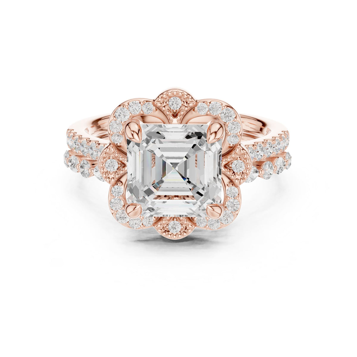 Asscher Halo Lab Grown Diamond Engagement Ring