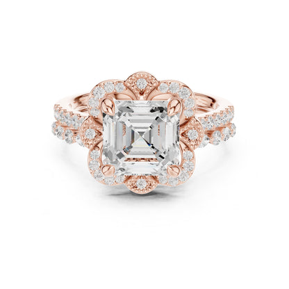 Asscher Halo Lab Grown Diamond Engagement Ring