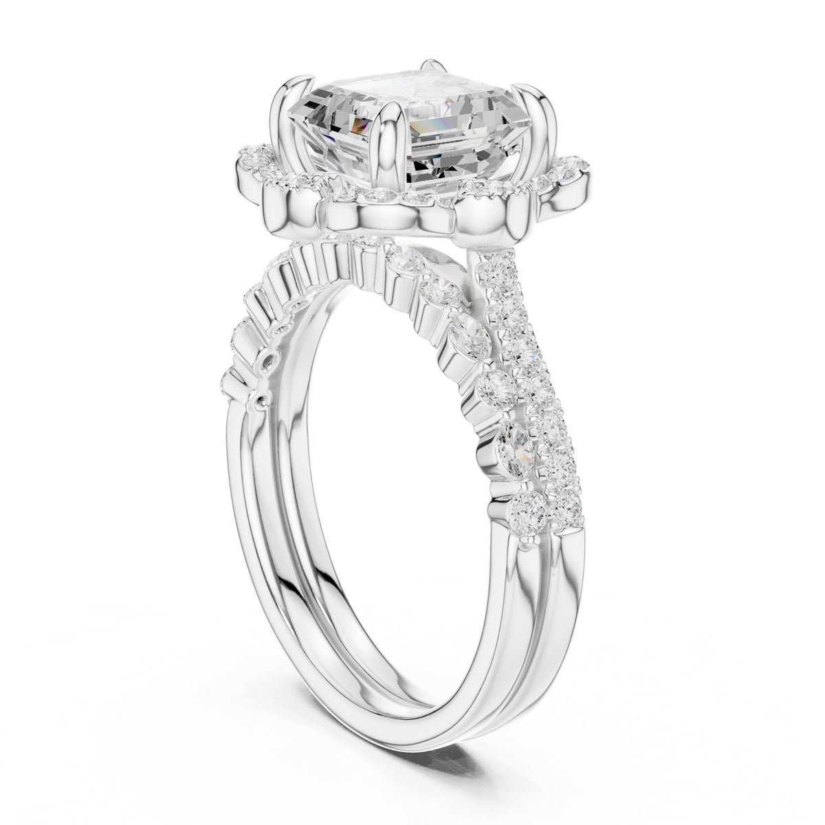 Asscher Halo Lab Grown Diamond Engagement Ring