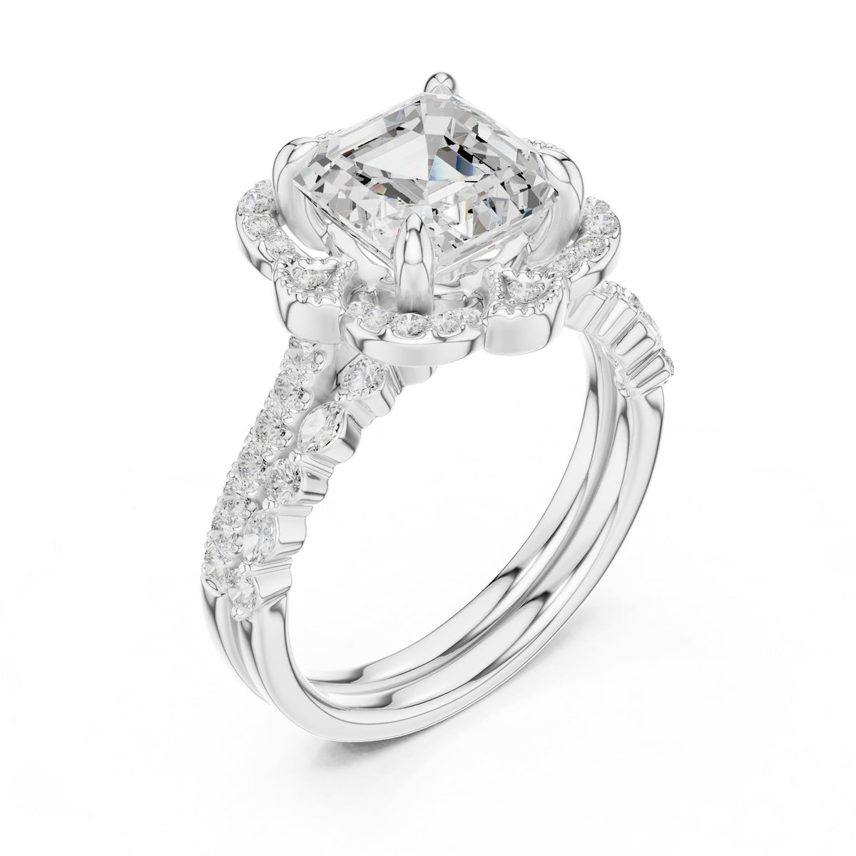 Asscher Halo Lab Grown Diamond Engagement Ring