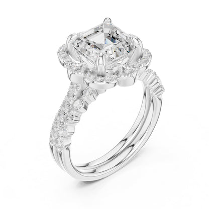 Asscher Halo Lab Grown Diamond Engagement Ring