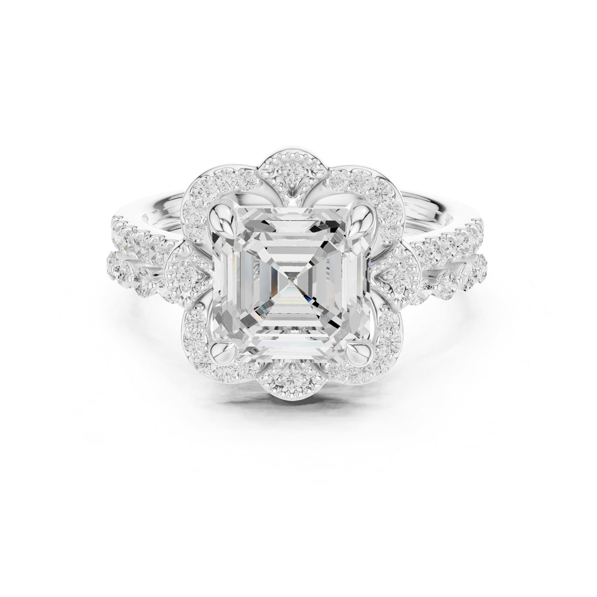 Asscher Halo Lab Grown Diamond Engagement Ring