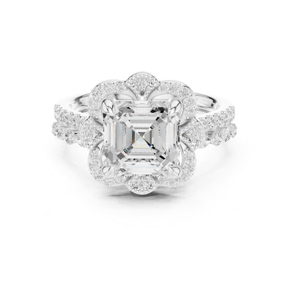 Asscher Halo Lab Grown Diamond Engagement Ring
