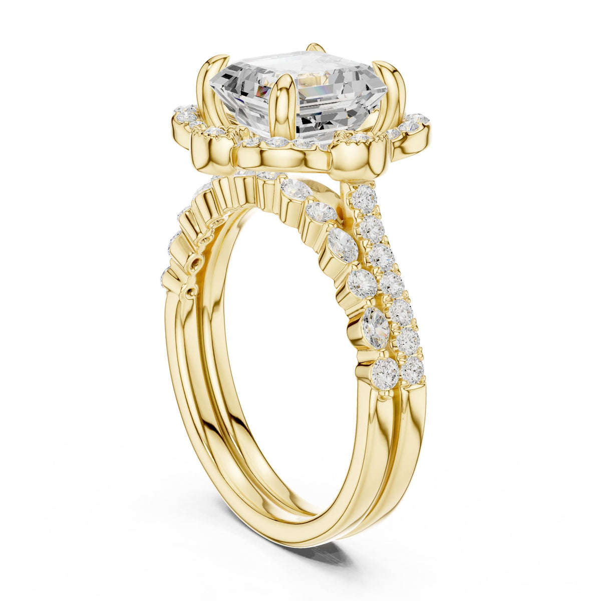 Asscher Halo Lab Grown Diamond Engagement Ring