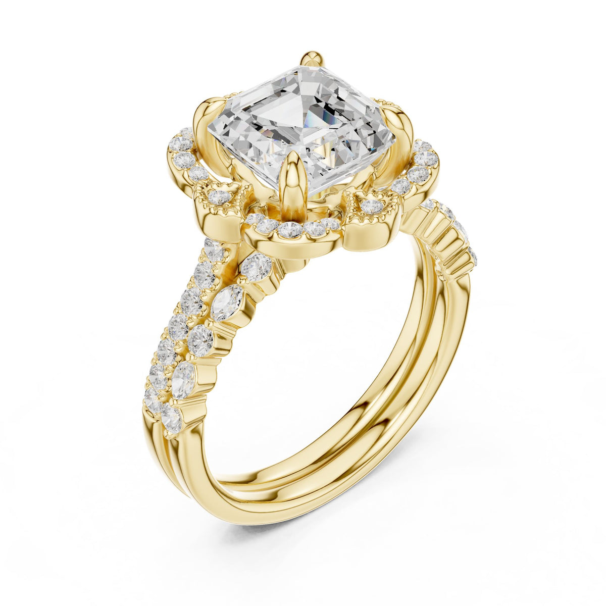 Asscher Halo Lab Grown Diamond Engagement Ring