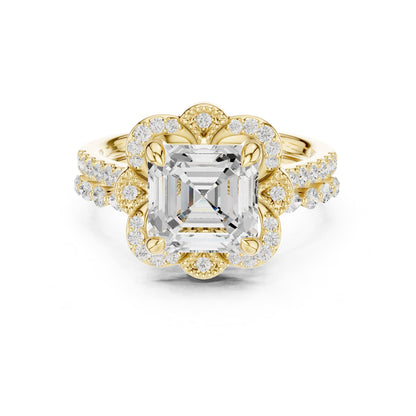 Asscher Halo Lab Grown Diamond Engagement Ring