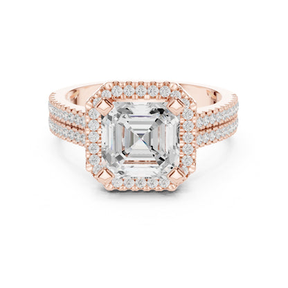 Asscher Halo Lab Grown Diamond Engagement Ring