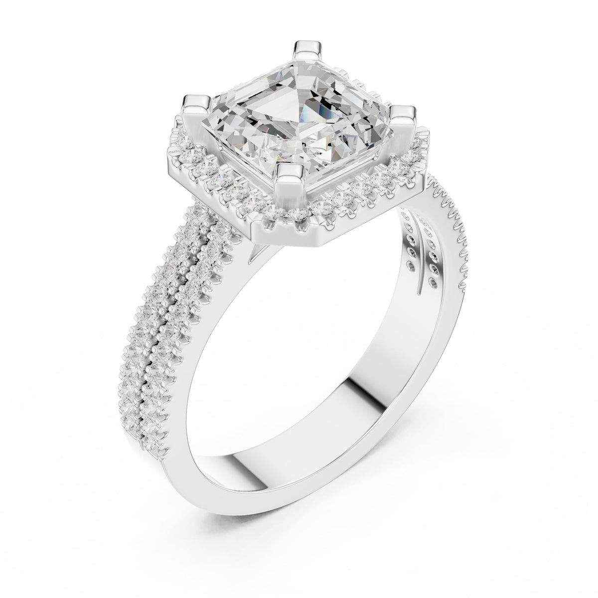 Asscher Halo Lab Grown Diamond Engagement Ring