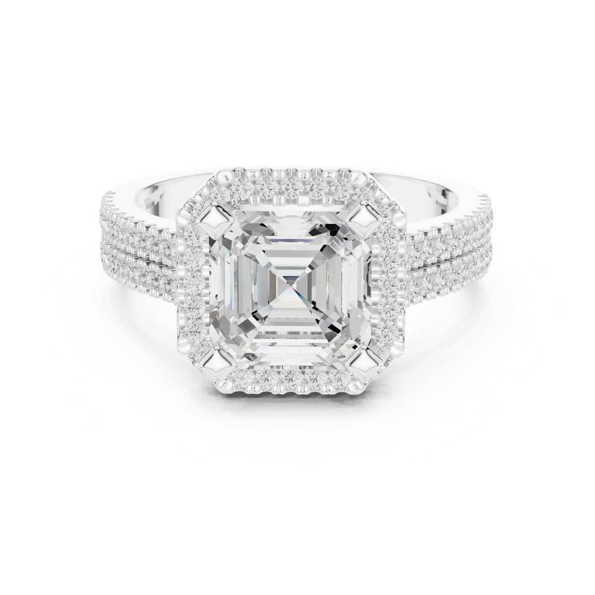 Asscher Halo Lab Grown Diamond Engagement Ring