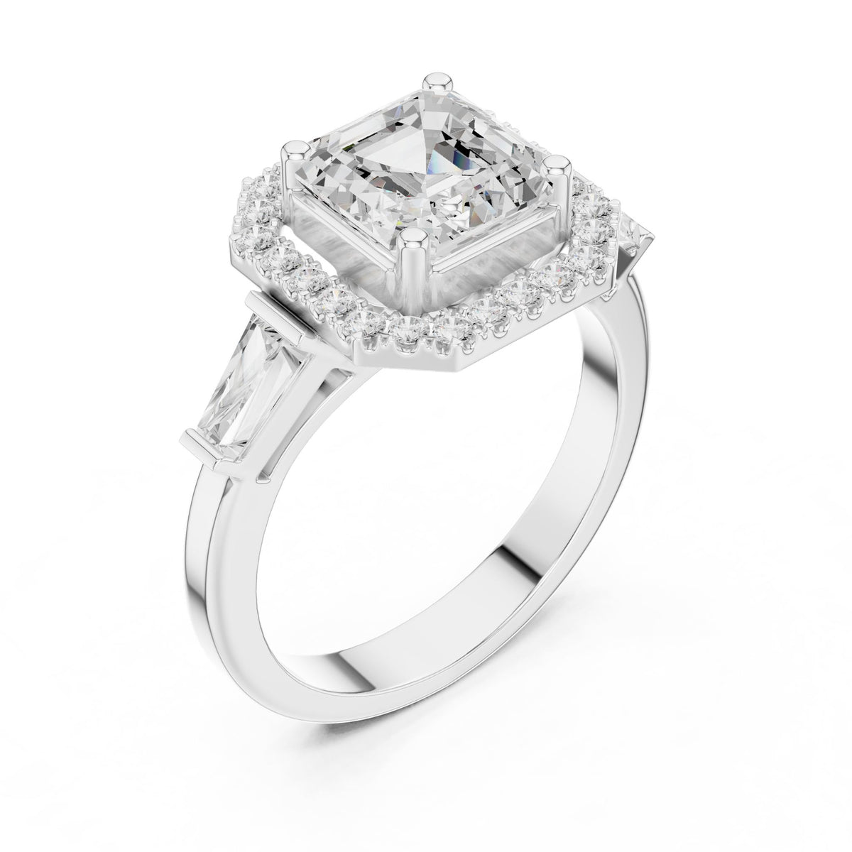Asscher Halo Lab Grown Diamond Engagement Ring