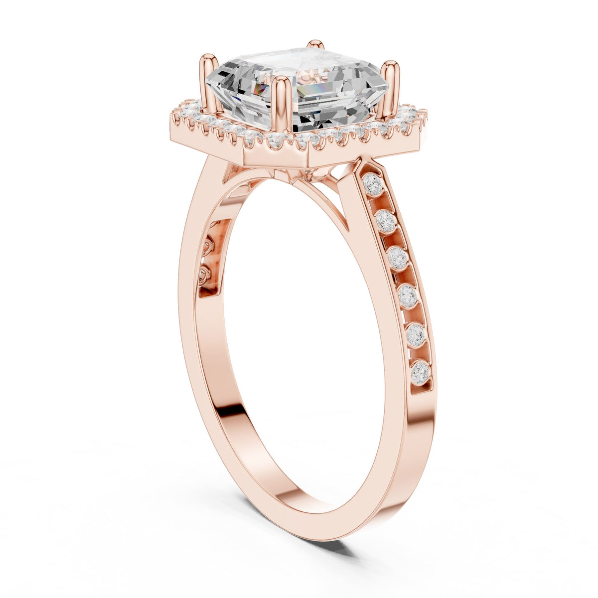 Asscher Halo Lab Grown Diamond Engagement Ring