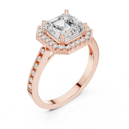 Asscher Halo Lab Grown Diamond Engagement Ring