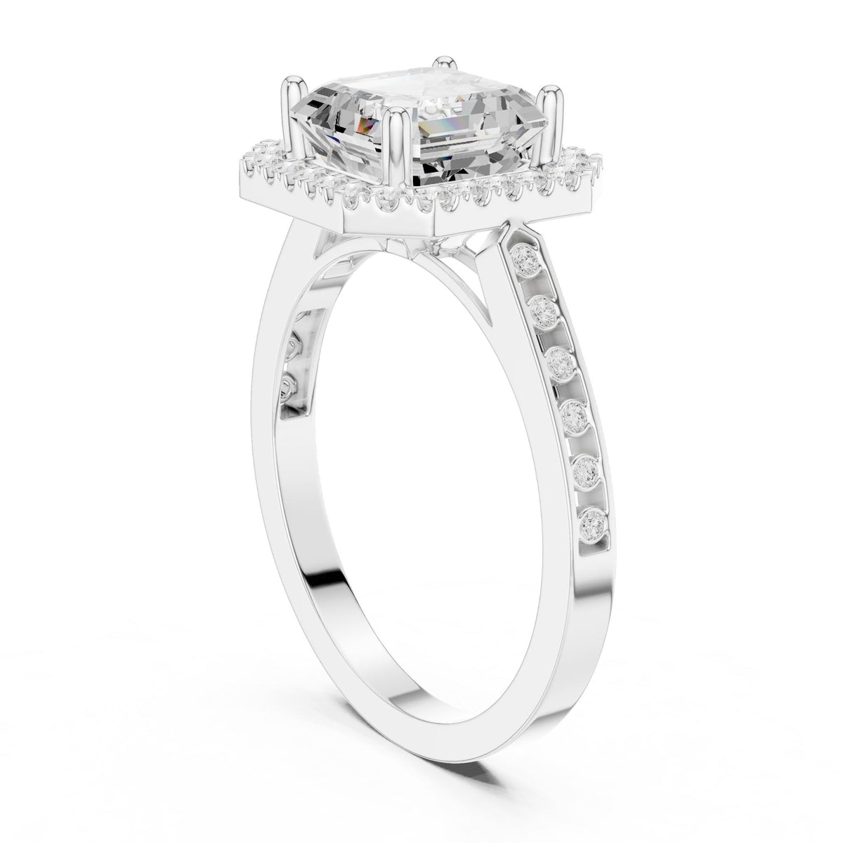 Asscher Halo Lab Grown Diamond Engagement Ring
