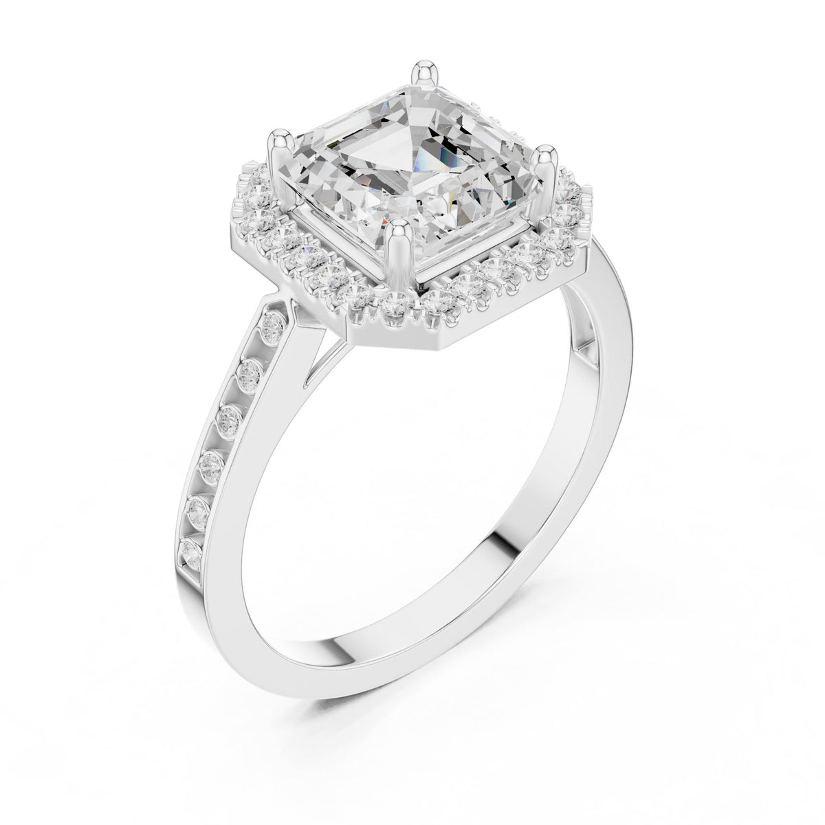 Asscher Halo Lab Grown Diamond Engagement Ring