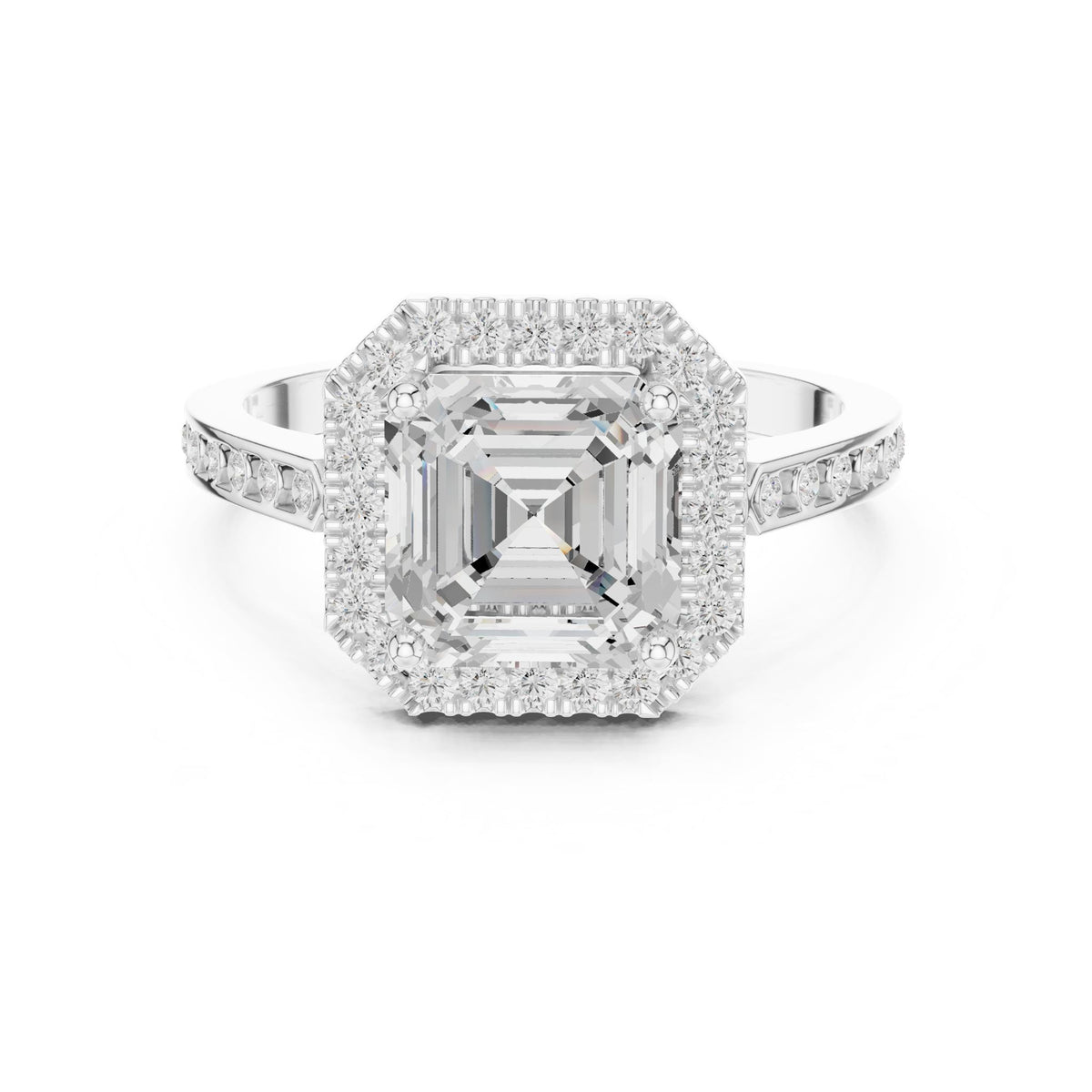 Asscher Halo Lab Grown Diamond Engagement Ring
