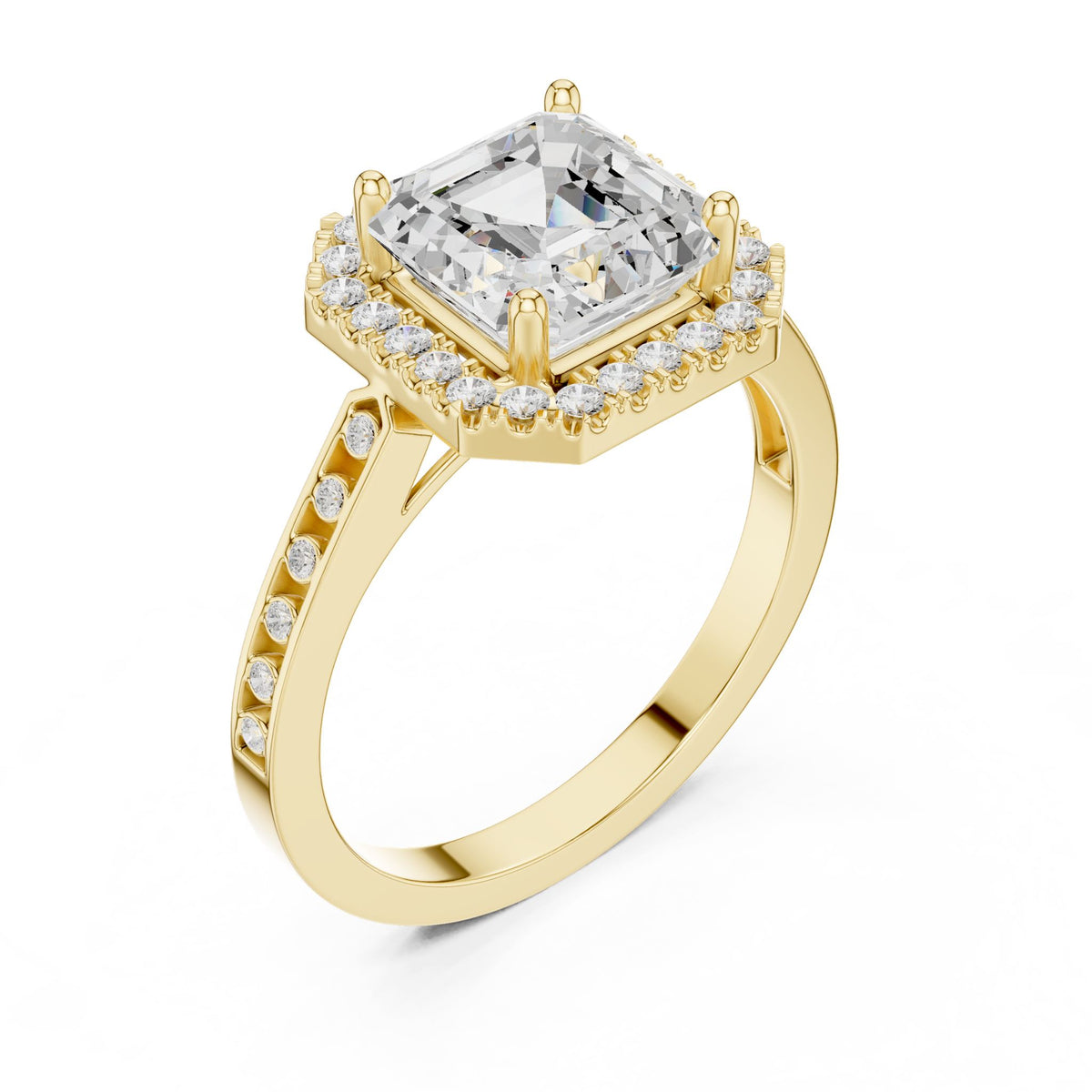 Asscher Halo Lab Grown Diamond Engagement Ring