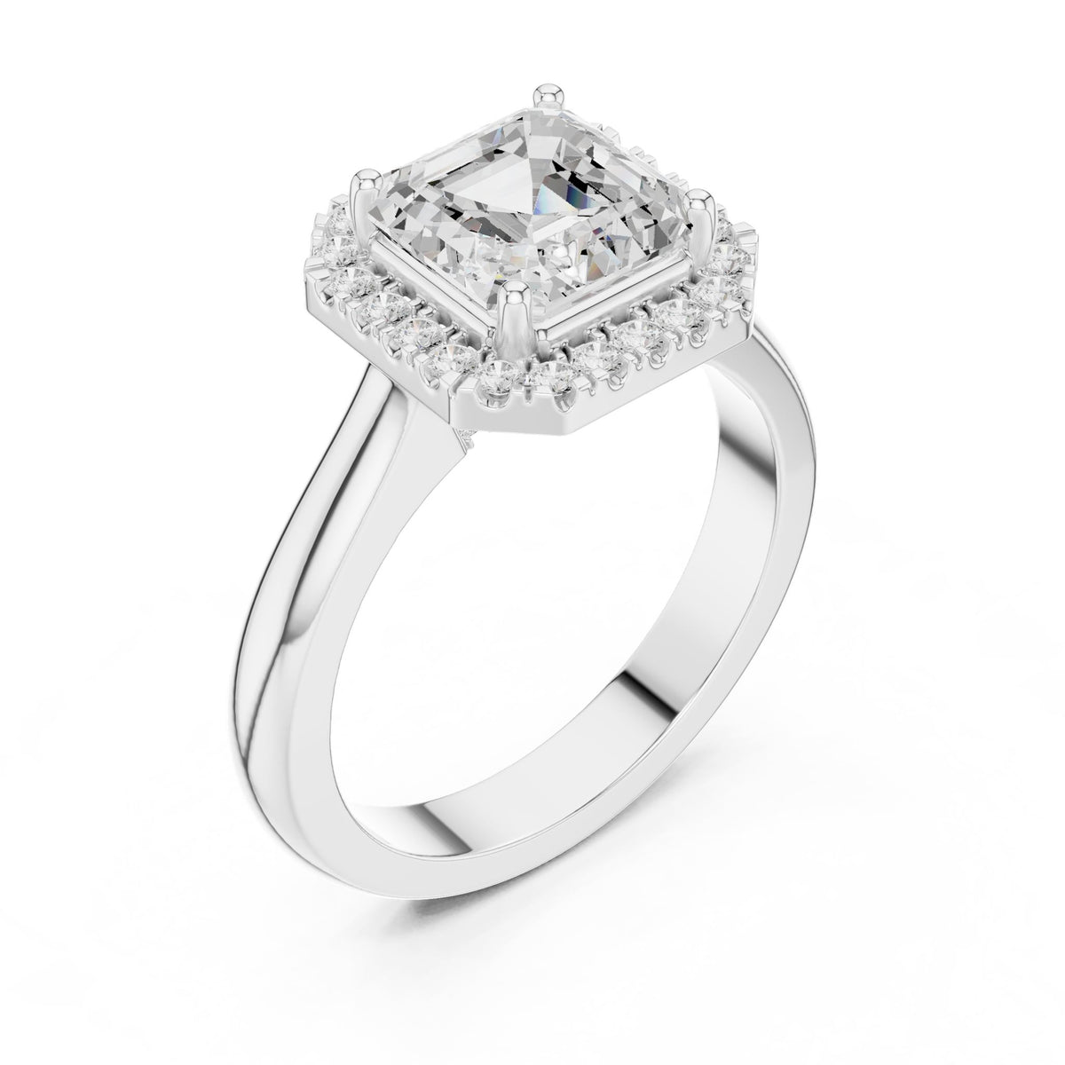Asscher Halo Lab Grown Diamond Engagement Ring