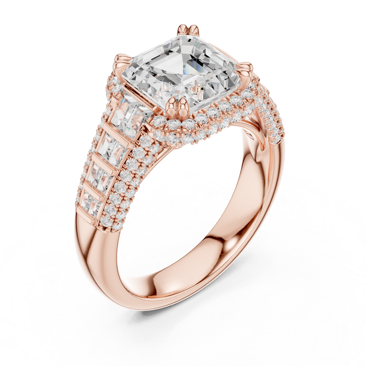 Asscher Halo Lab Grown Diamond Engagement Ring