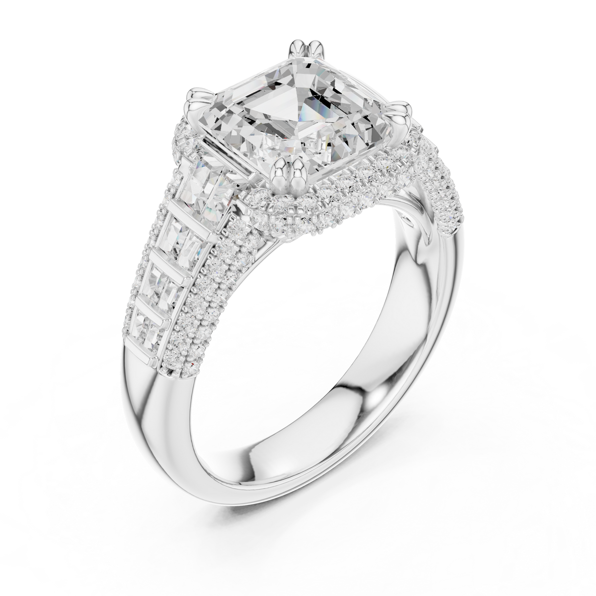 Asscher Halo Lab Grown Diamond Engagement Ring