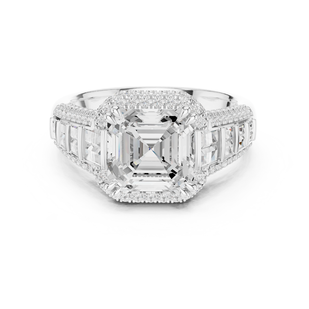 Asscher Halo Lab Grown Diamond Engagement Ring