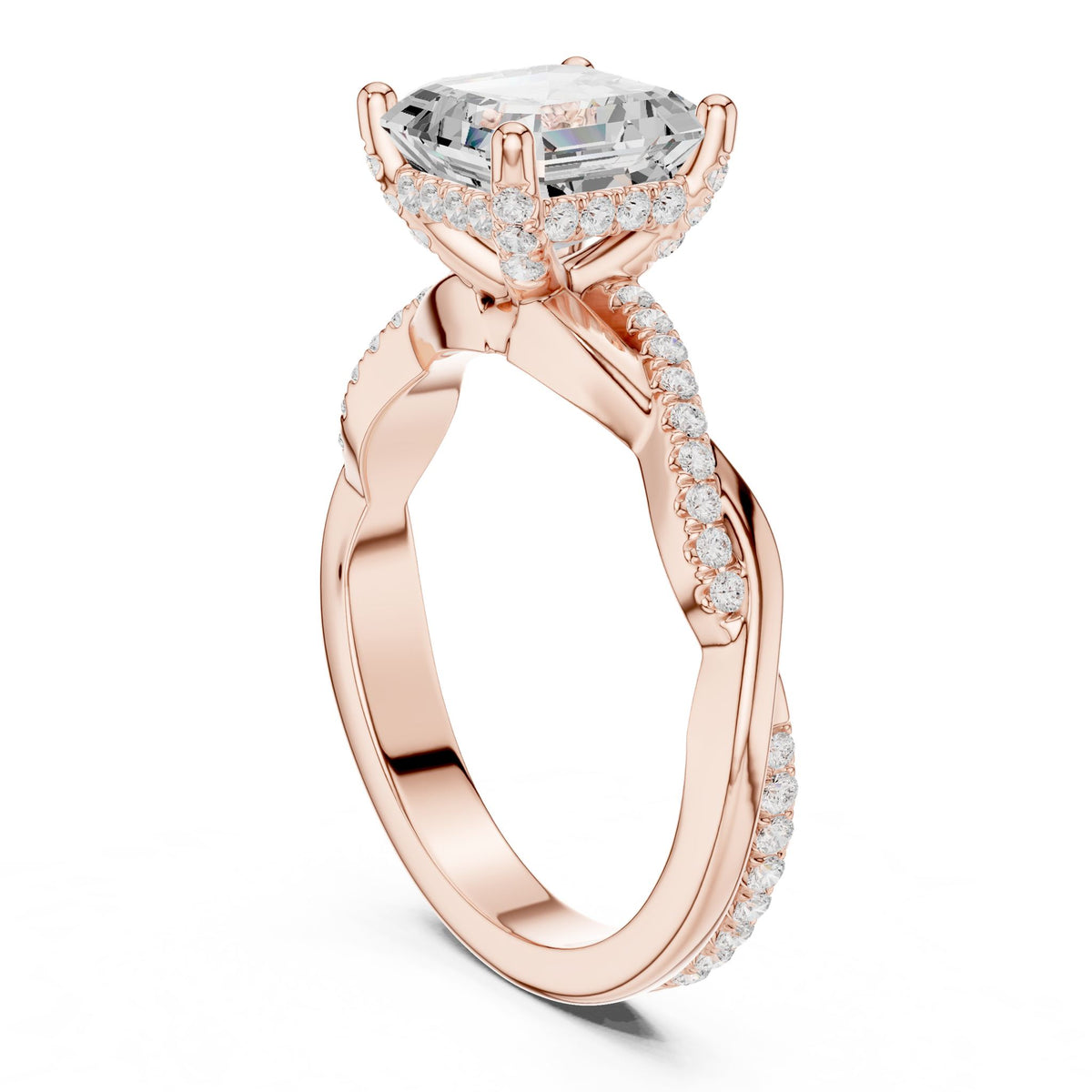 Asscher Hidden Halo Lab Grown Diamond Engagement Ring