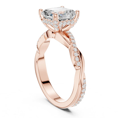 Asscher Hidden Halo Lab Grown Diamond Engagement Ring