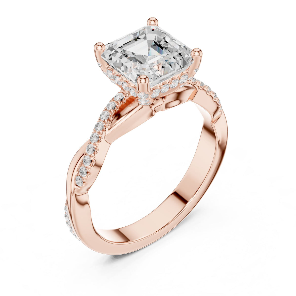 Asscher Hidden Halo Lab Grown Diamond Engagement Ring