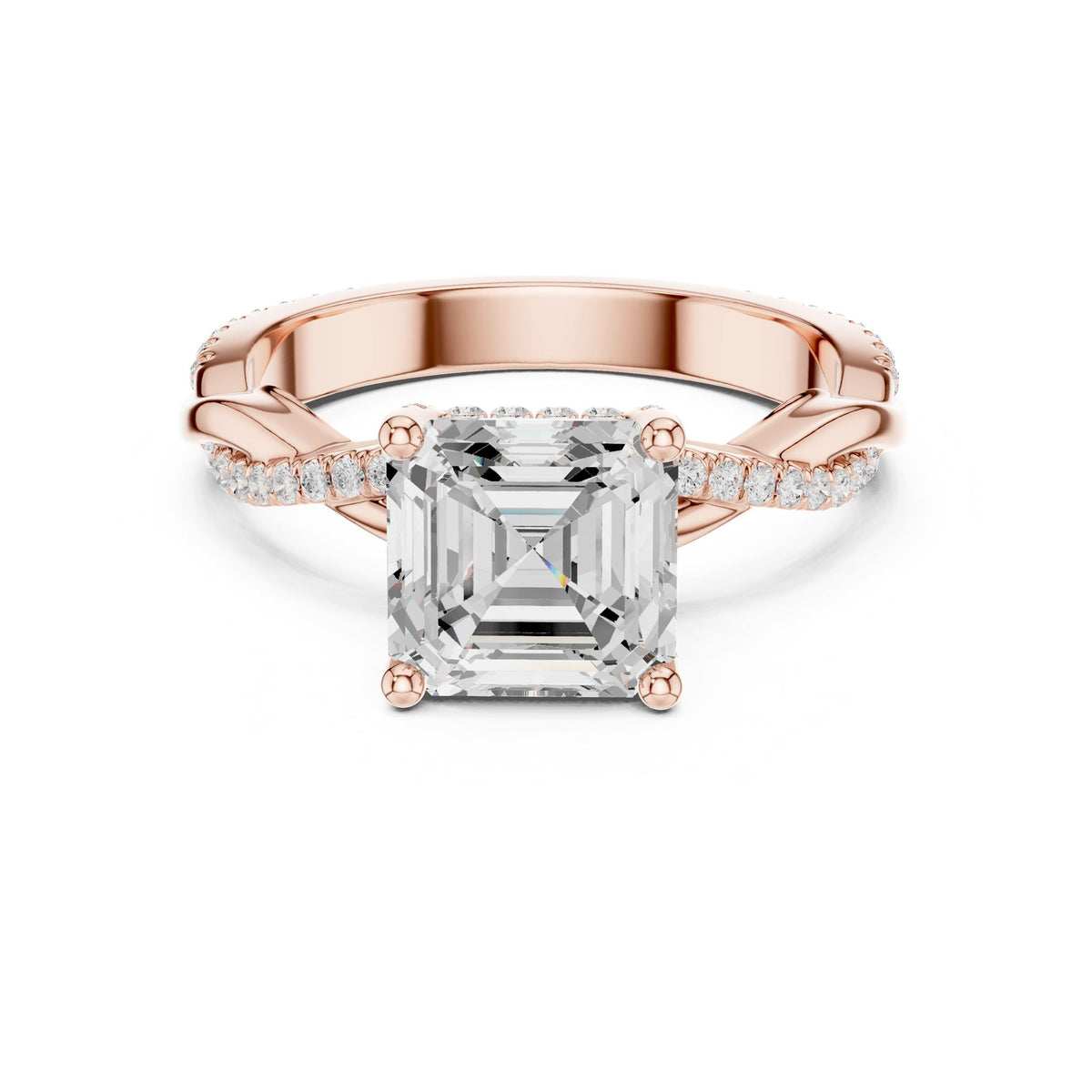 Asscher Hidden Halo Lab Grown Diamond Engagement Ring