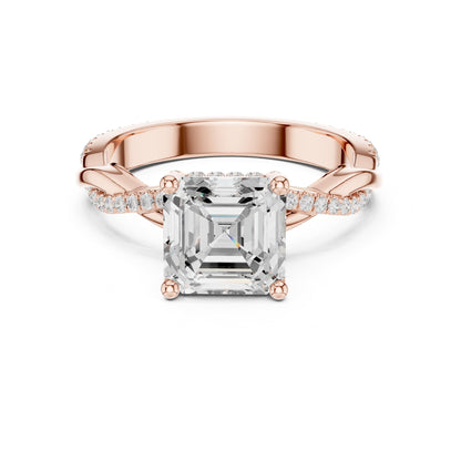 Asscher Hidden Halo Lab Grown Diamond Engagement Ring