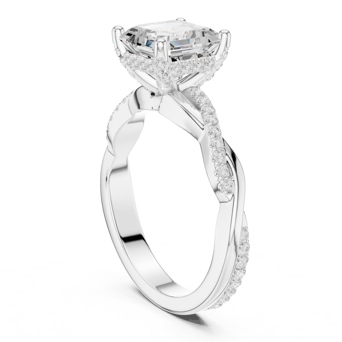 Asscher Hidden Halo Lab Grown Diamond Engagement Ring