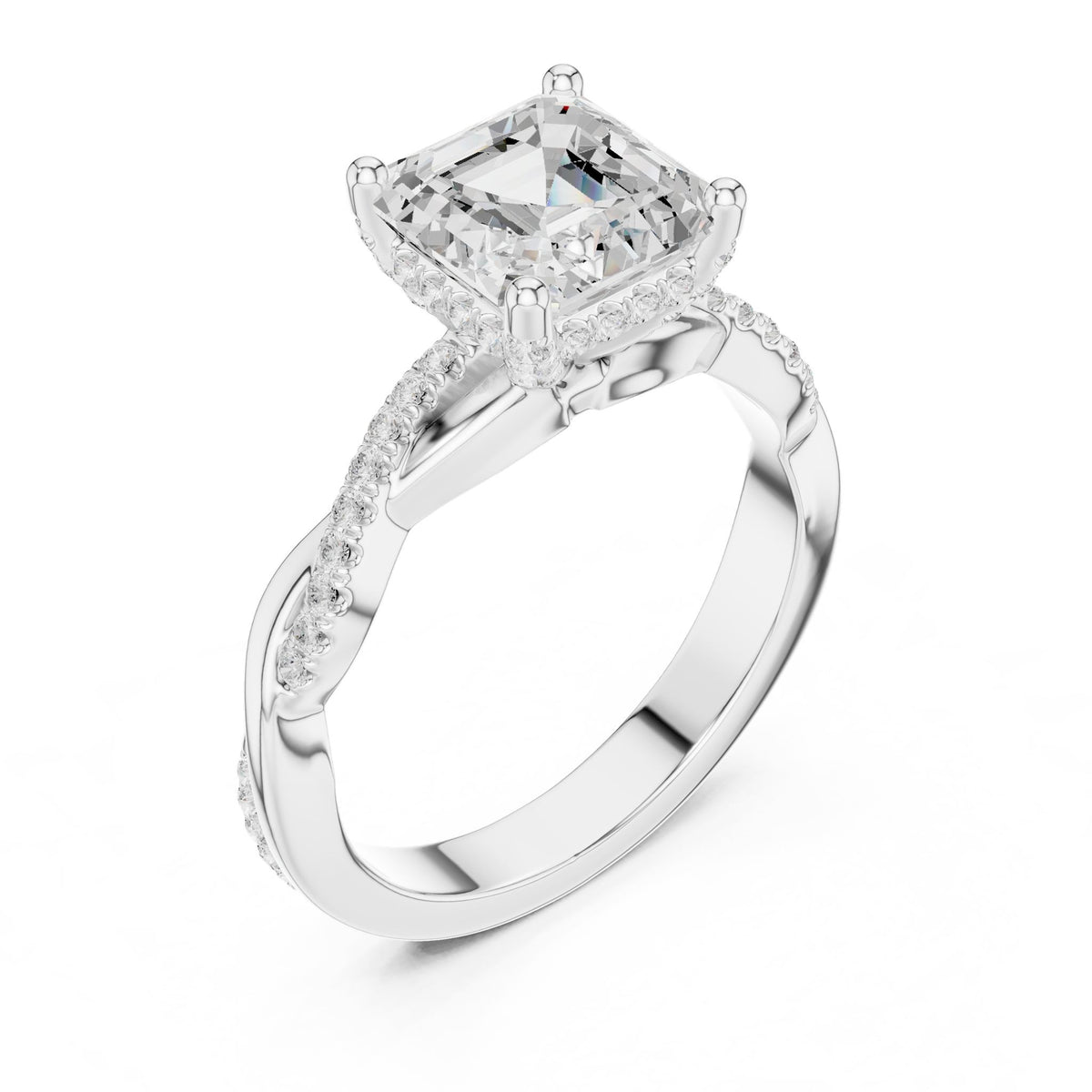 Asscher Hidden Halo Lab Grown Diamond Engagement Ring