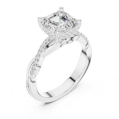 Asscher Hidden Halo Lab Grown Diamond Engagement Ring