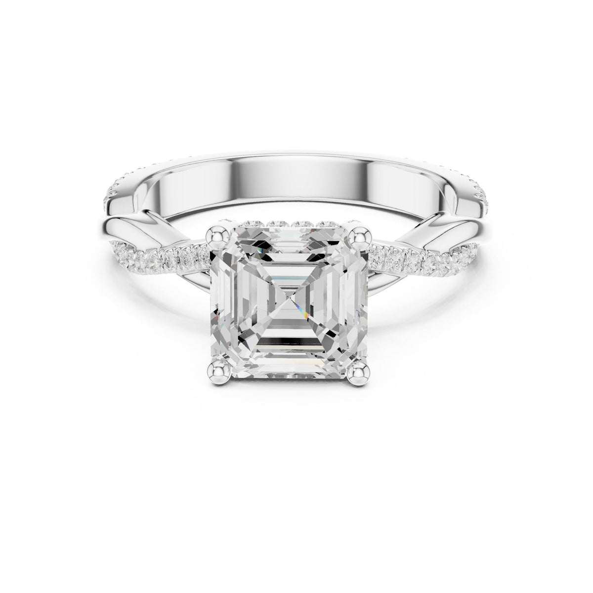 Asscher Hidden Halo Lab Grown Diamond Engagement Ring